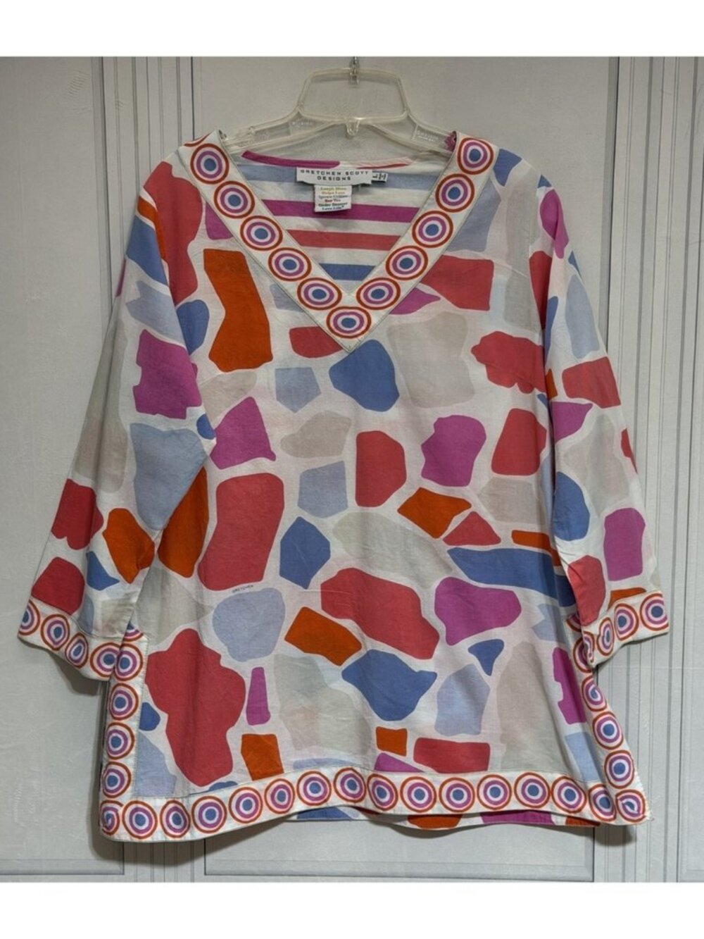 Gretchen Scott Designs Cover-Up Tunic Coastal Top Colorful Abstract Size  L